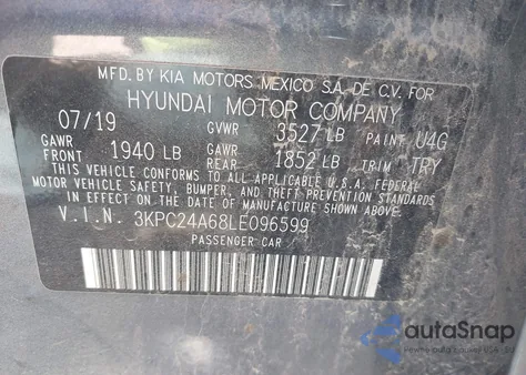 2020 Hyundai Accent Se from USA, damaged, VIN 3KPC24A68LE096599